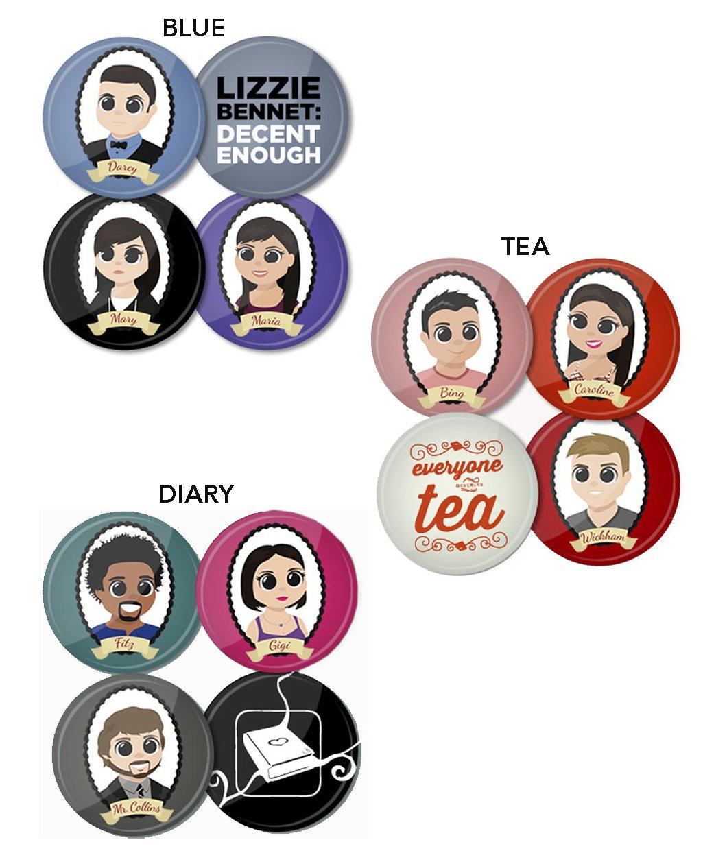 Lizzie Bennet Button Packs